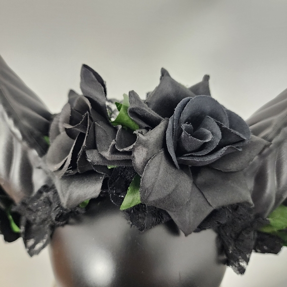 Krampus Horns Straight Pointy Devil Demon Headband Black Rose Costume Head Piece - Picture 2 of 6